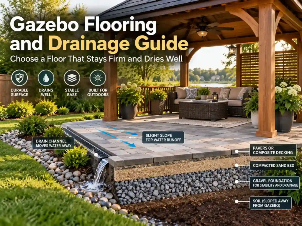 Gazebo Flooring and Drainage Guide: Choose a Floor That Stays Firm and Dries Well